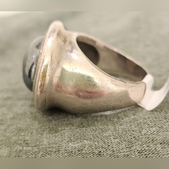 Antique Silver Dome Ring With Onyx Stone - Picture 3 of 4